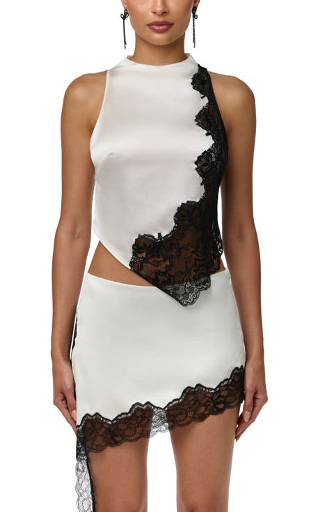 Lace Trim Silk Blend Tank Top