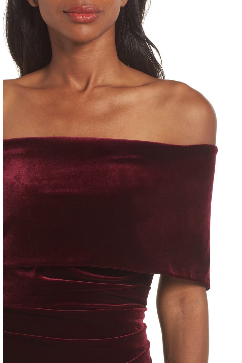 Off the Shoulder Velvet Cocktail Dress, Alternate, color, BURGUNDY