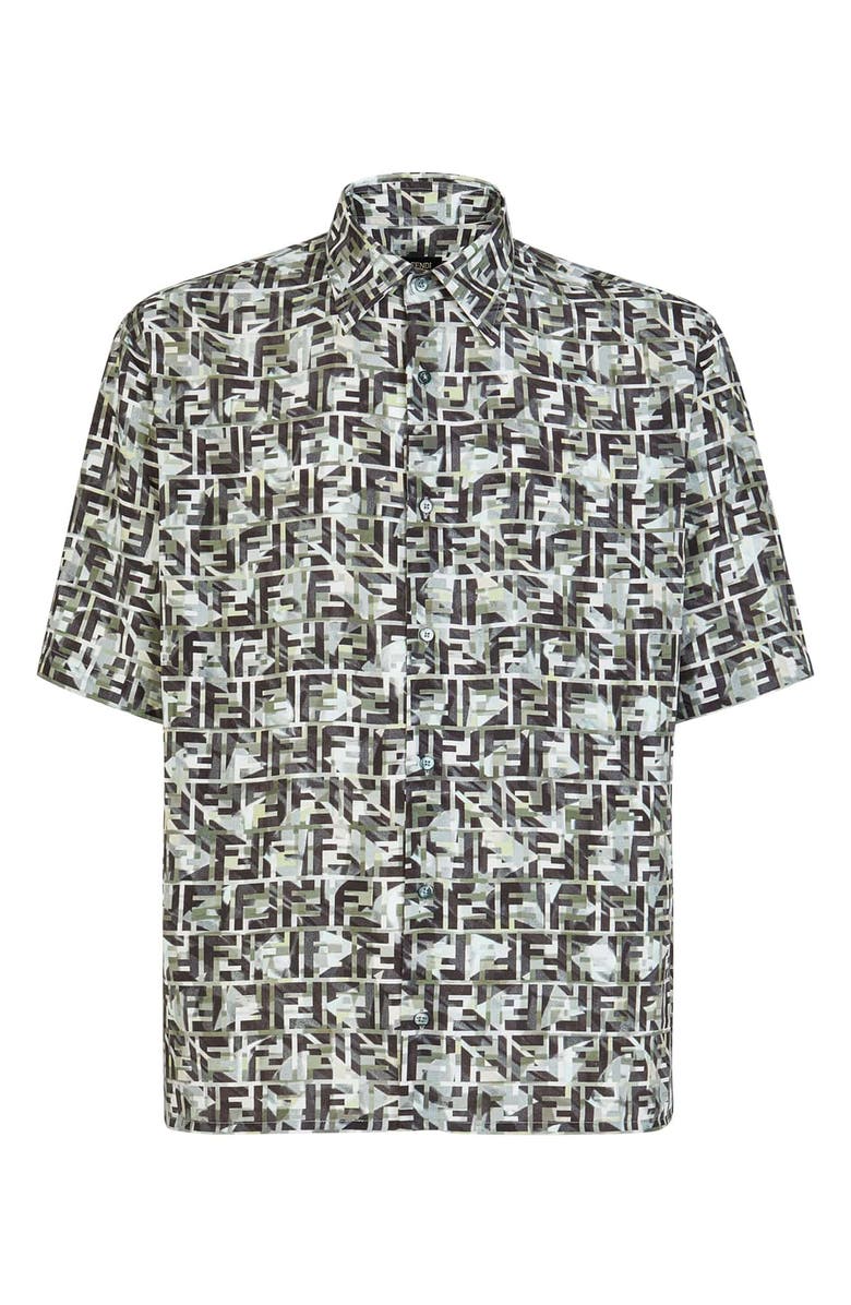 Fendi Camouflage FF Print Short Sleeve Button-Up Shirt, Main, color, 