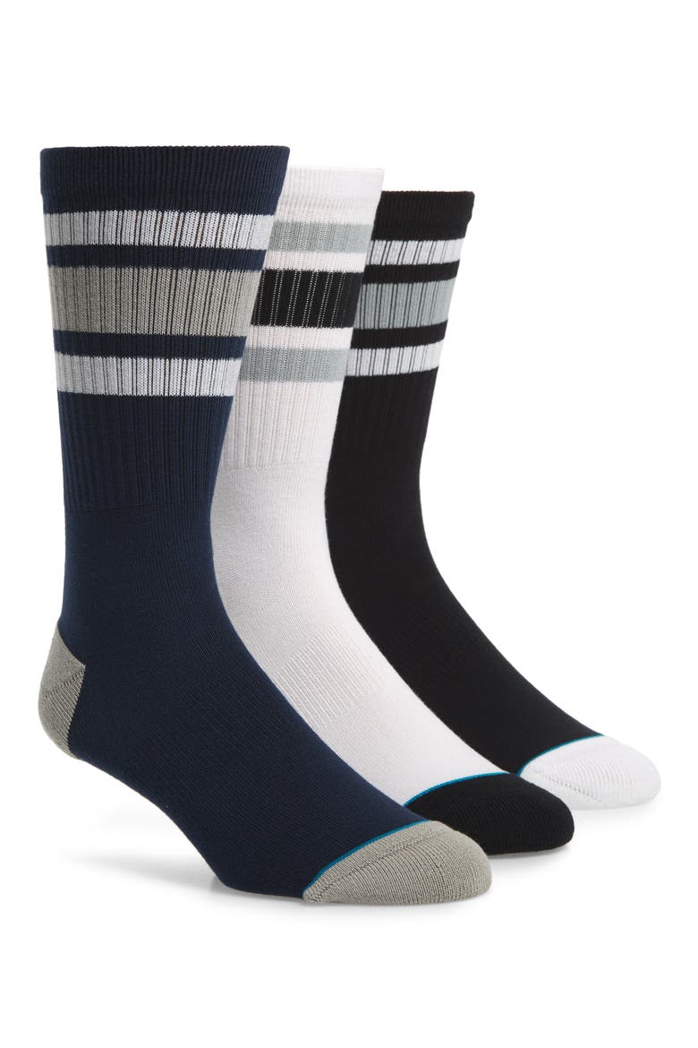 Boyd 3-Pack Stripe Crew Socks, Main, color, BLACK/ WHITE/ GREY