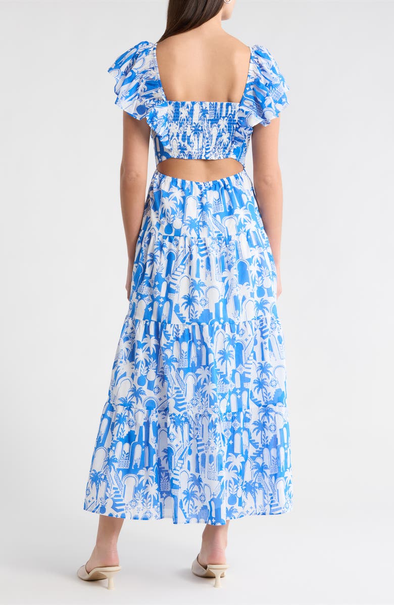 SUGARLIPS Nala Tiered Smocked Maxi Sundress, Alternate, color, White-Blue