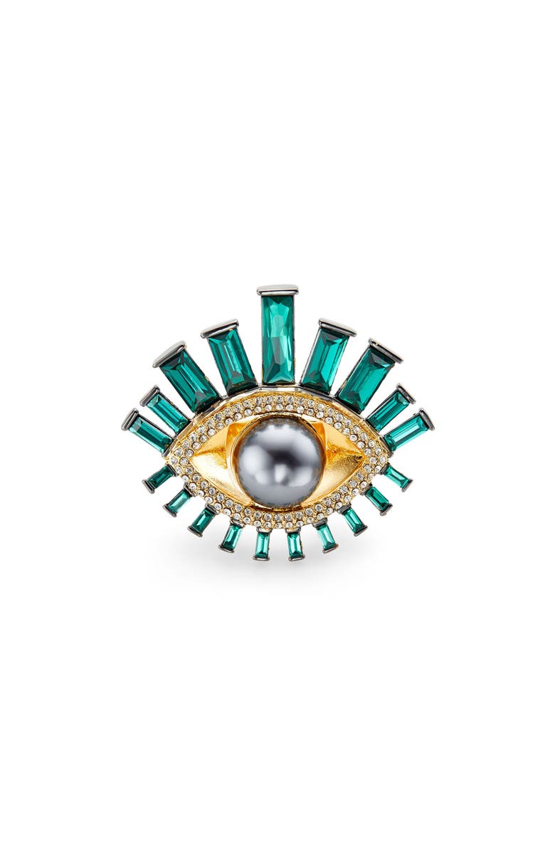 Kurt Geiger London Imitation Pearl & Crystal Evil Eye Cocktail Ring, Alternate, color, Green