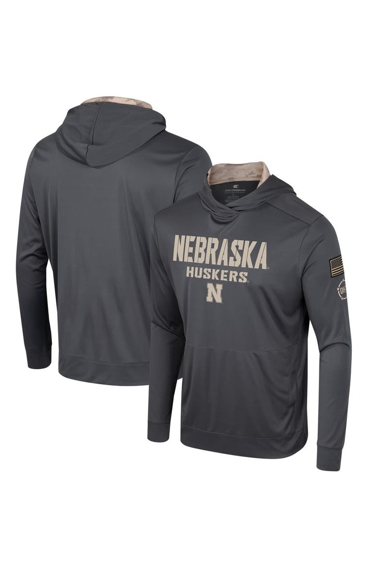 Men's Colosseum Charcoal Nebraska Huskers OHT Military Appreciation Long Sleeve Hoodie T-Shirt, Main, color, Charcoal