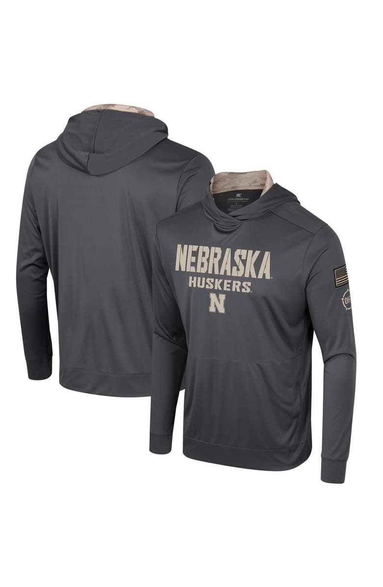 COLOSSEUM Men's Colosseum Charcoal Nebraska Huskers OHT Military Appreciation Long Sleeve Hoodie T-Shirt, Main, color, Charcoal