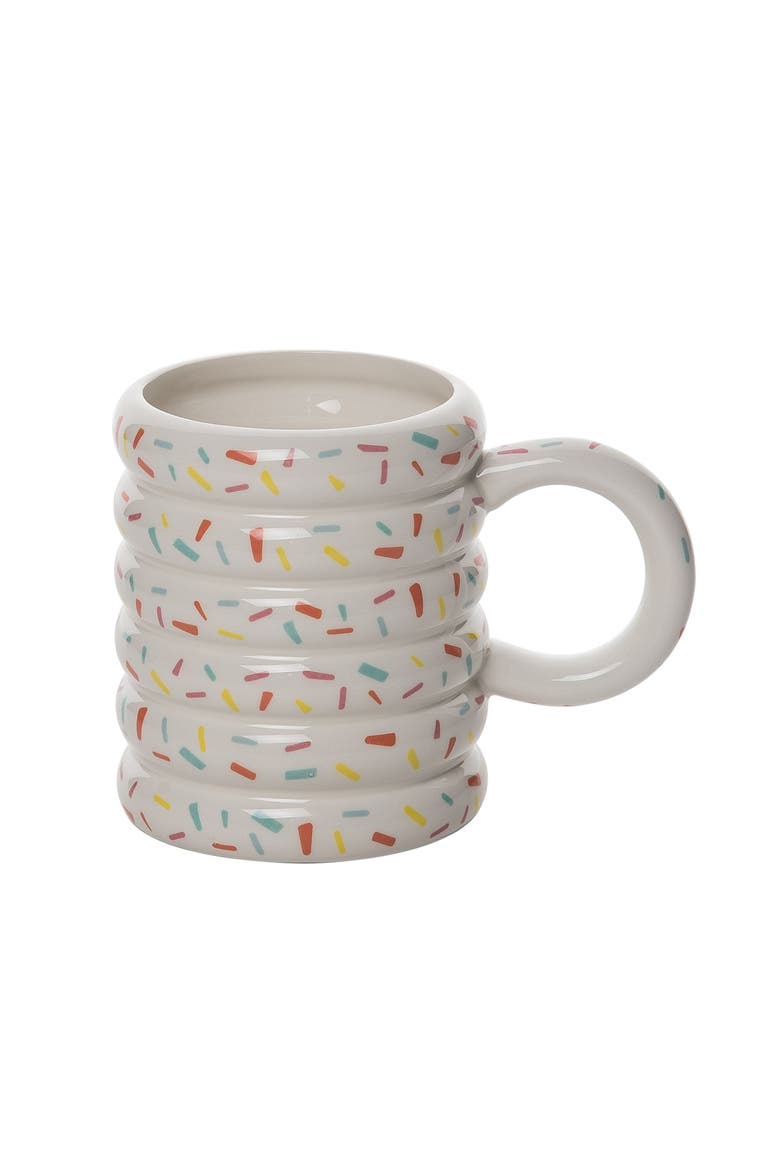Dip It In Glitter Confetti Ribbed Mug Ceramic White 22 oz, Main, color, White