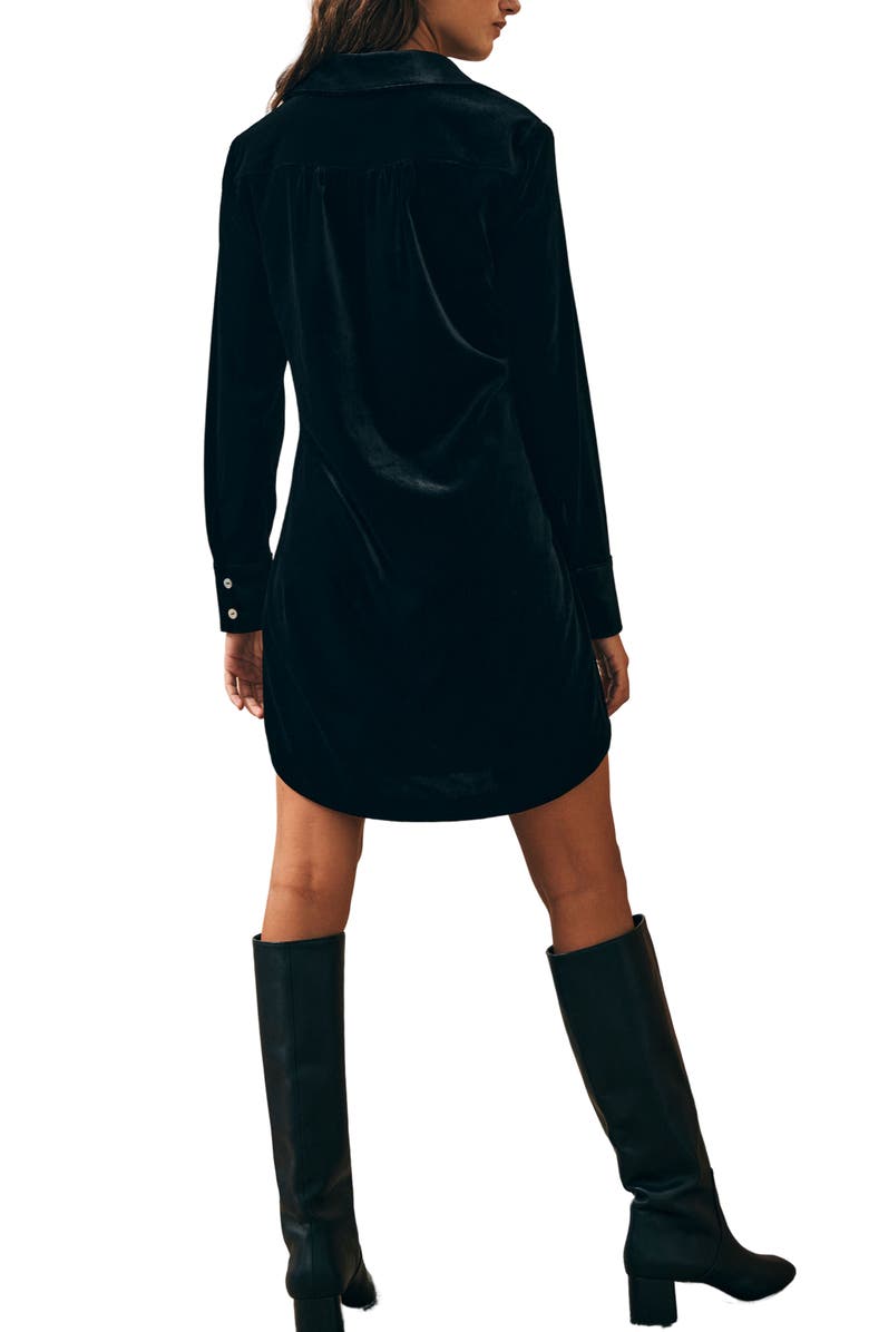 Faherty Genevieve Long Sleeve Stretch Velvet Shirtdress, Alternate, color, Black