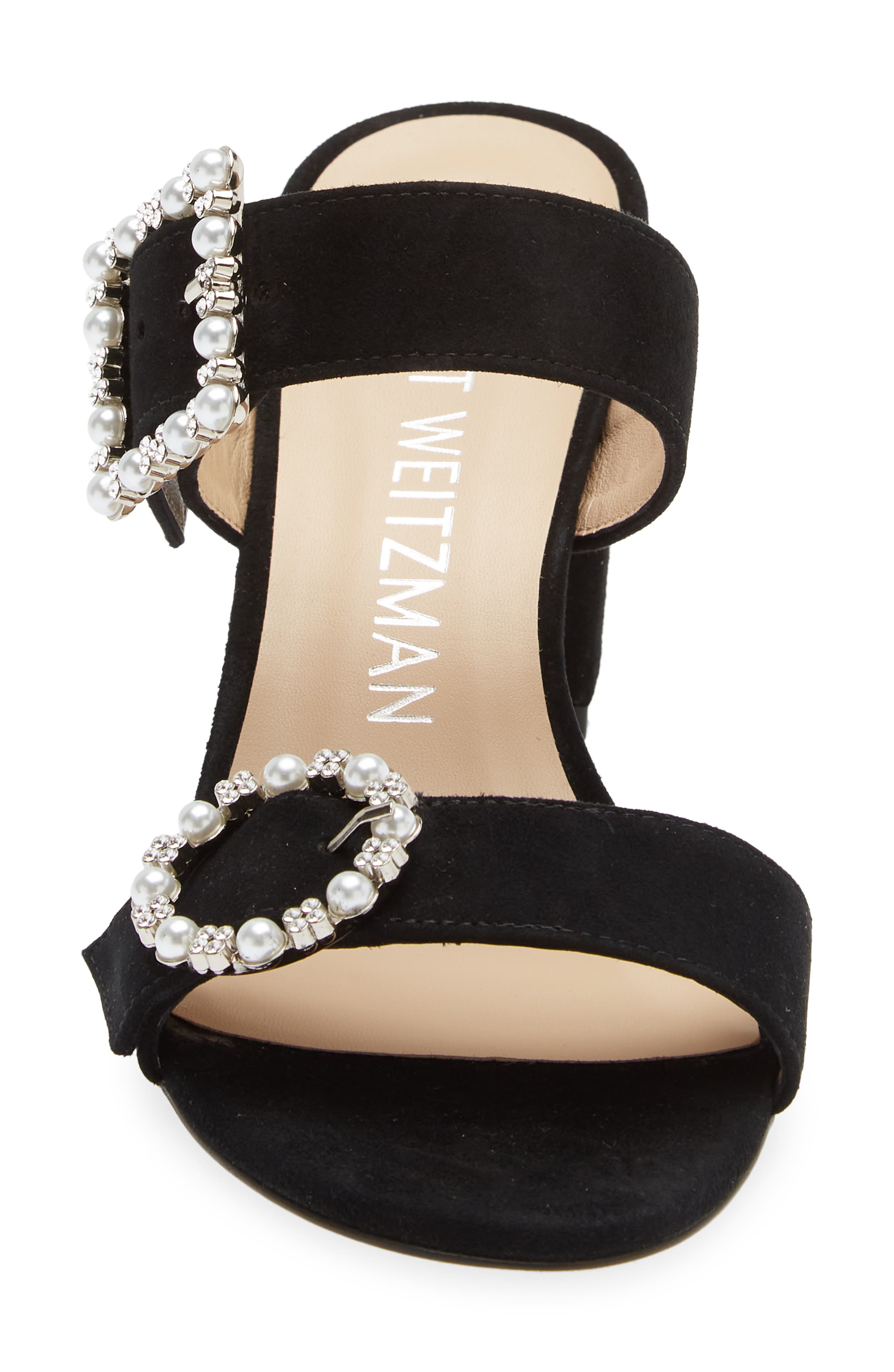 Stuart Weitzman Imitation Pearl Geo Buckle 75 Slide Sandal, Alternate, color, 