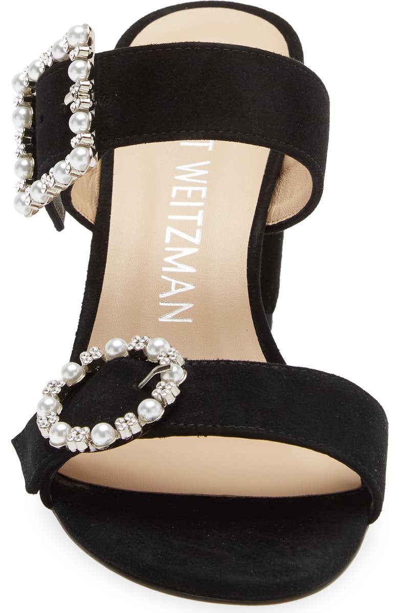 Stuart Weitzman Imitation Pearl Geo Buckle 75 Slide Sandal, Alternate, color,