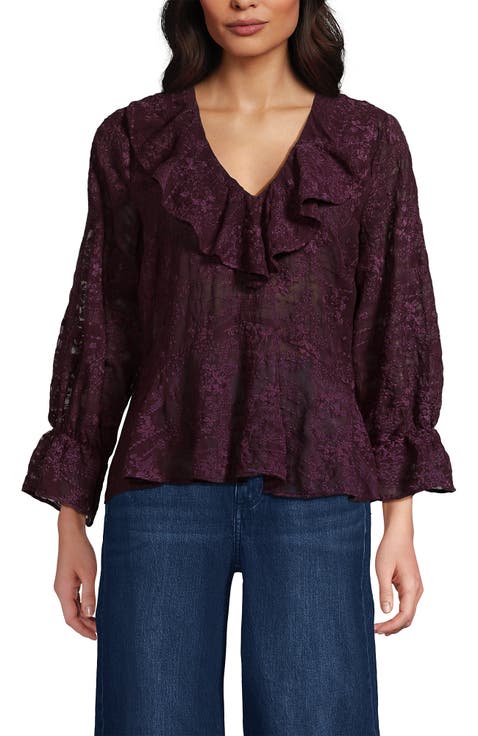 Feminine Ruffle Chiffon V Neck Blouse