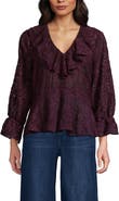 Lands' End Feminine Ruffle Chiffon V Neck Blouse