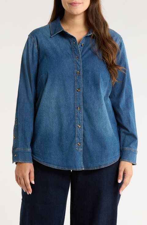 Chambray Button-Up Shirt (Plus)