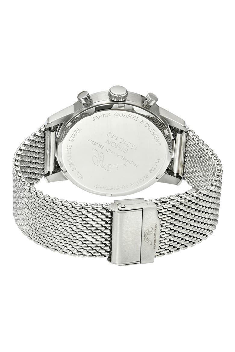 Simon Mesh Strap Chronograph Watch, 44mm, Alternate, color, SILVER AND BLUE