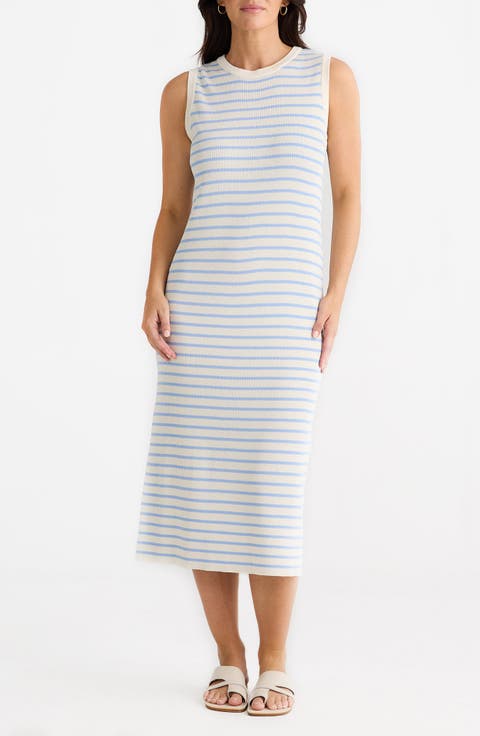 Squad Stripe Sleeveless Rib Midi Dress