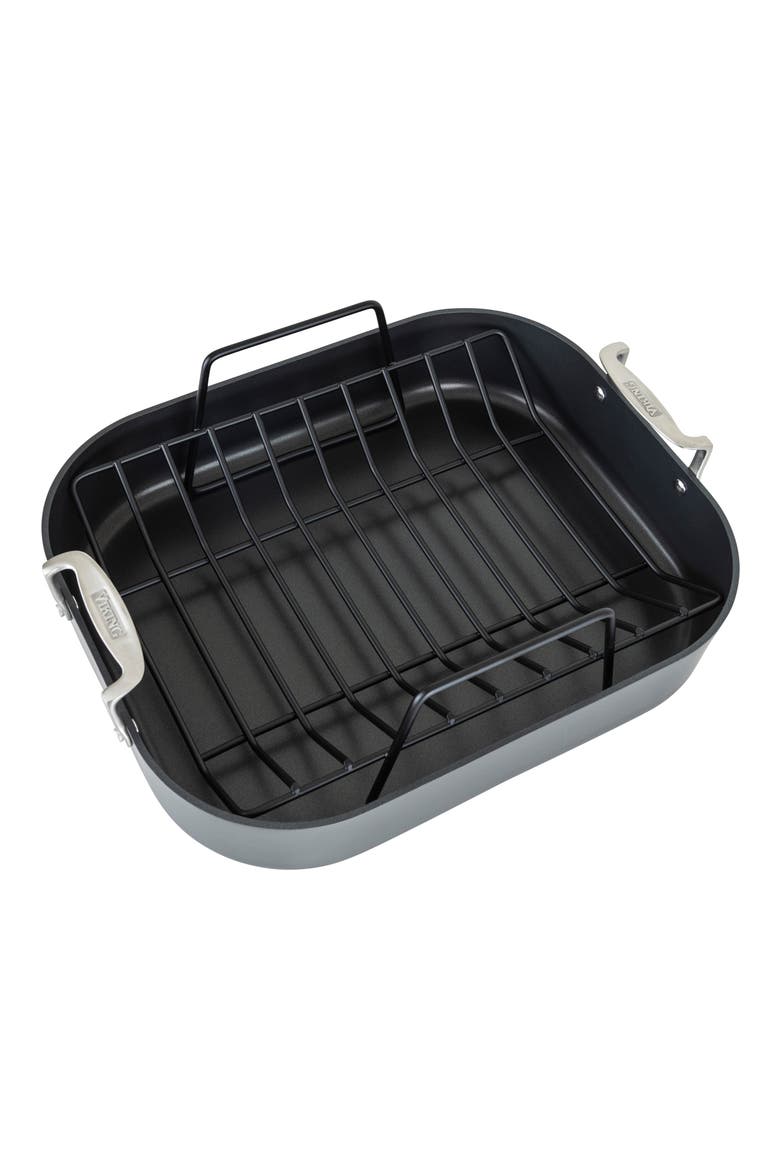 Hard Anodized Nonstick Roasting Pan with Carving Set, Alternate, color, DARK GREY