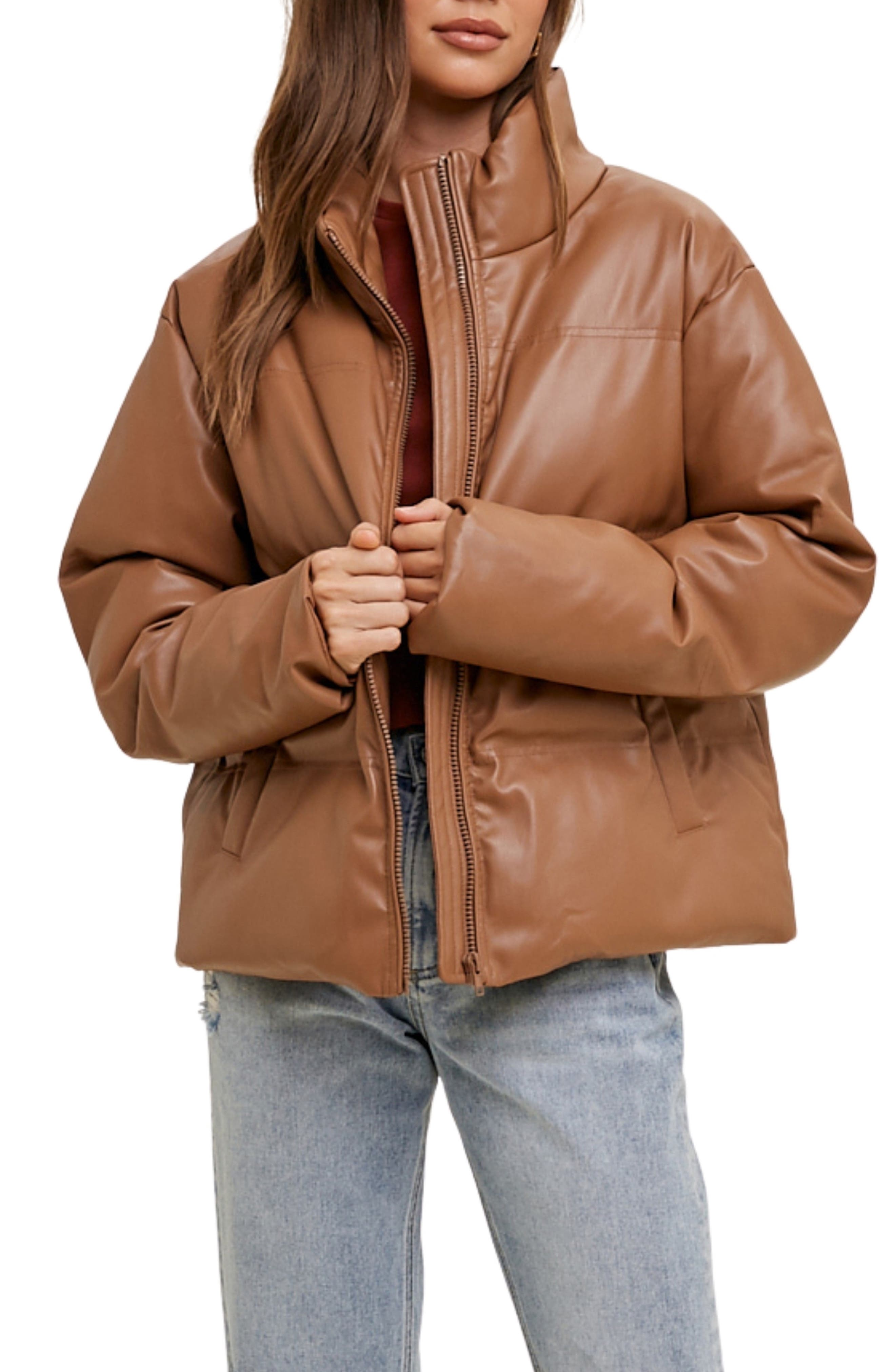 WISHLIST Faux Leather Puffer Jacket