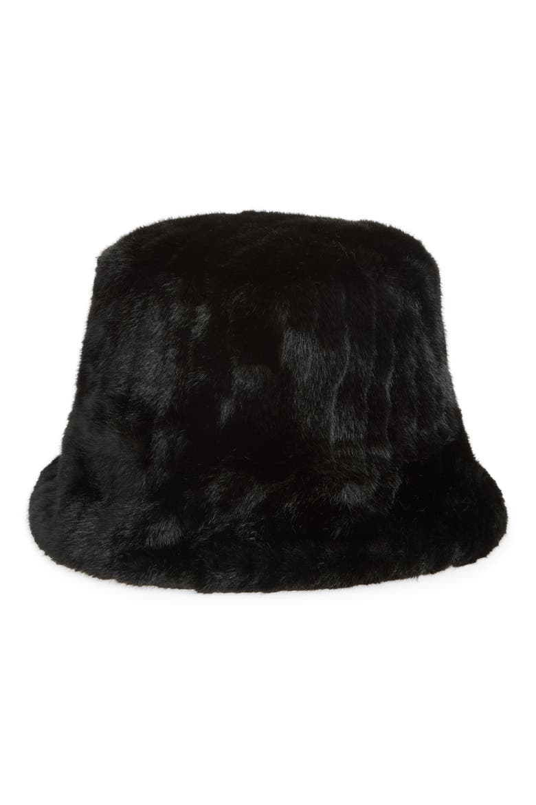 Faux Fur Bucket Hat, Main, color, BLACK