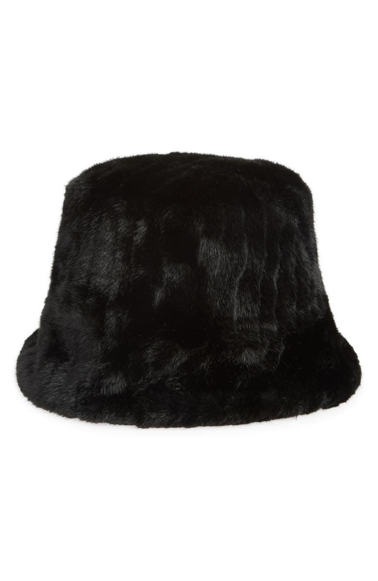 La Fiorentina Faux Fur Bucket Hat, Main, color, Black