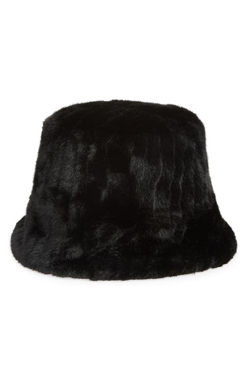 La Fiorentina Faux Fur Bucket Hat in Black 