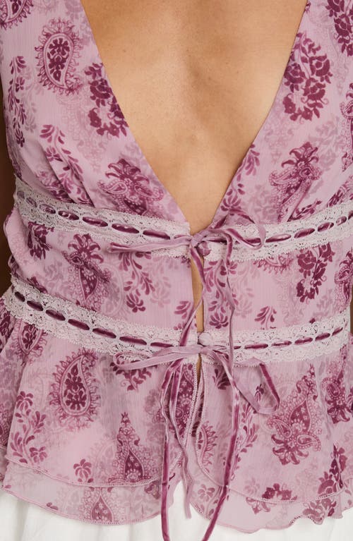 Princess Polly Nikolise Paisley Print Sleeveless Drawstring Top In Purple