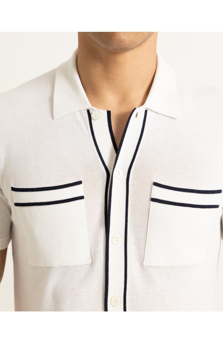 Orlebar Brown Keeling Classic Fit Cotton Silk Knitted Shirt, Alternate, color, White Sand/Night Iris