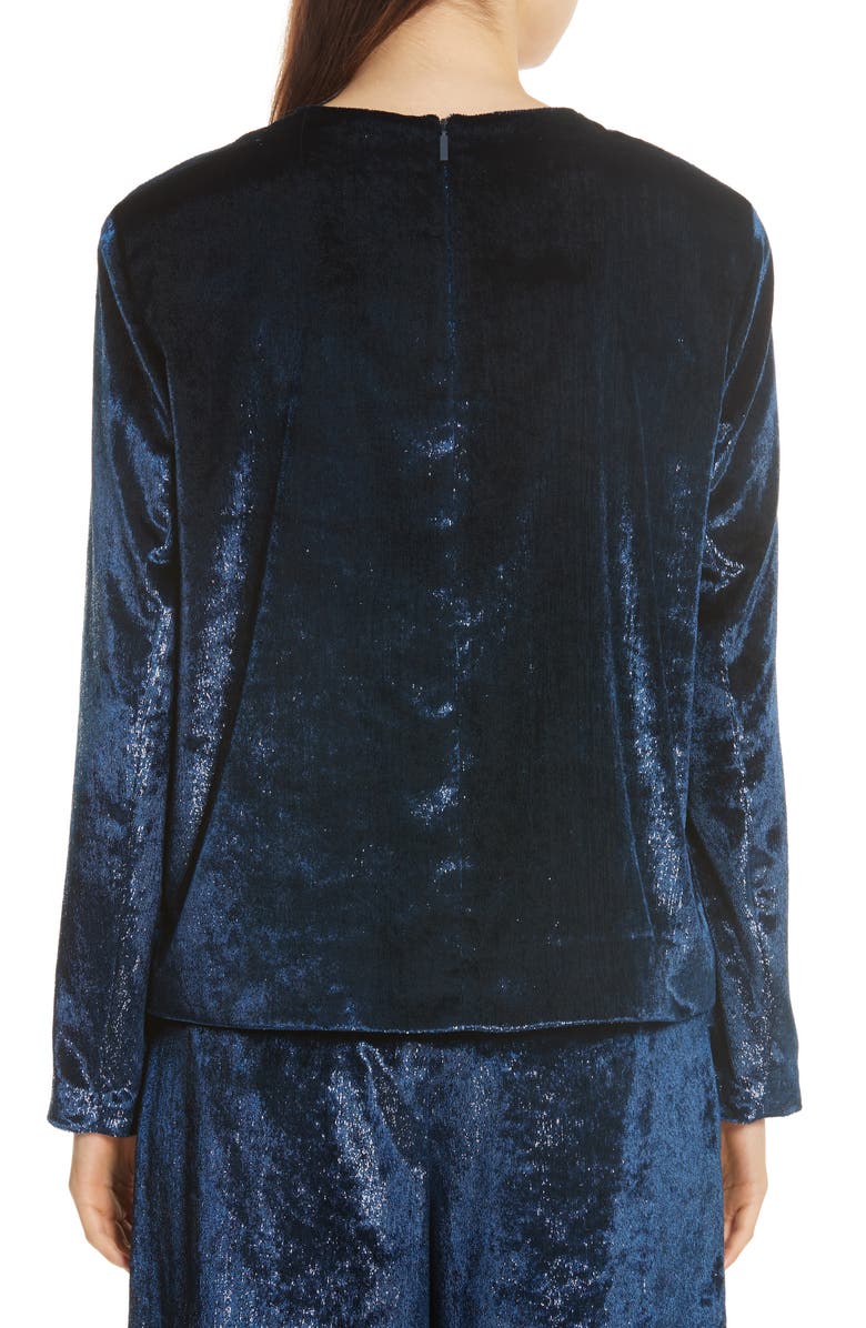 Tibi Tess Metallic Velvet Top, Alternate, color, Navy