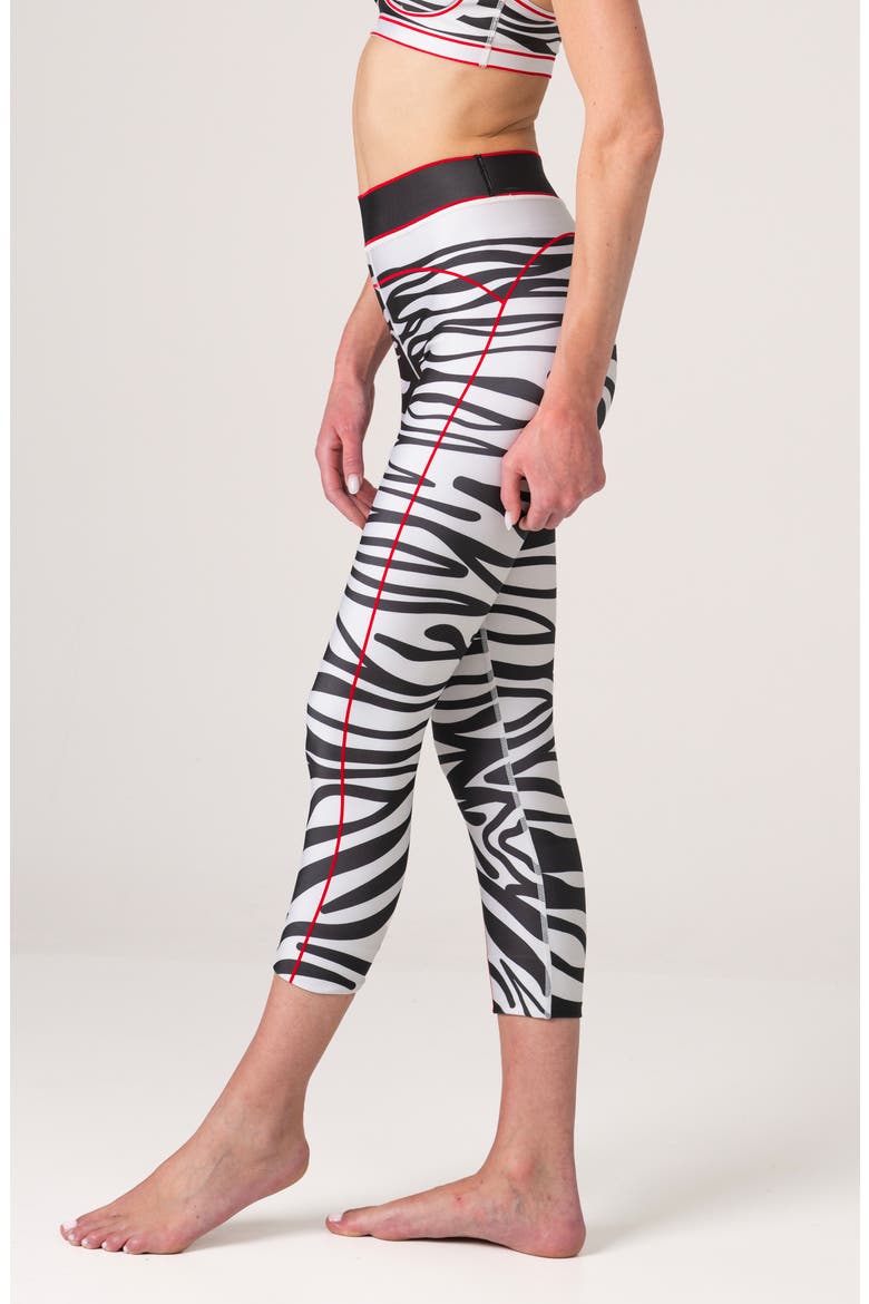 Zebra Stripe High-Waisted 7/8 Leggings, Alternate, color, White