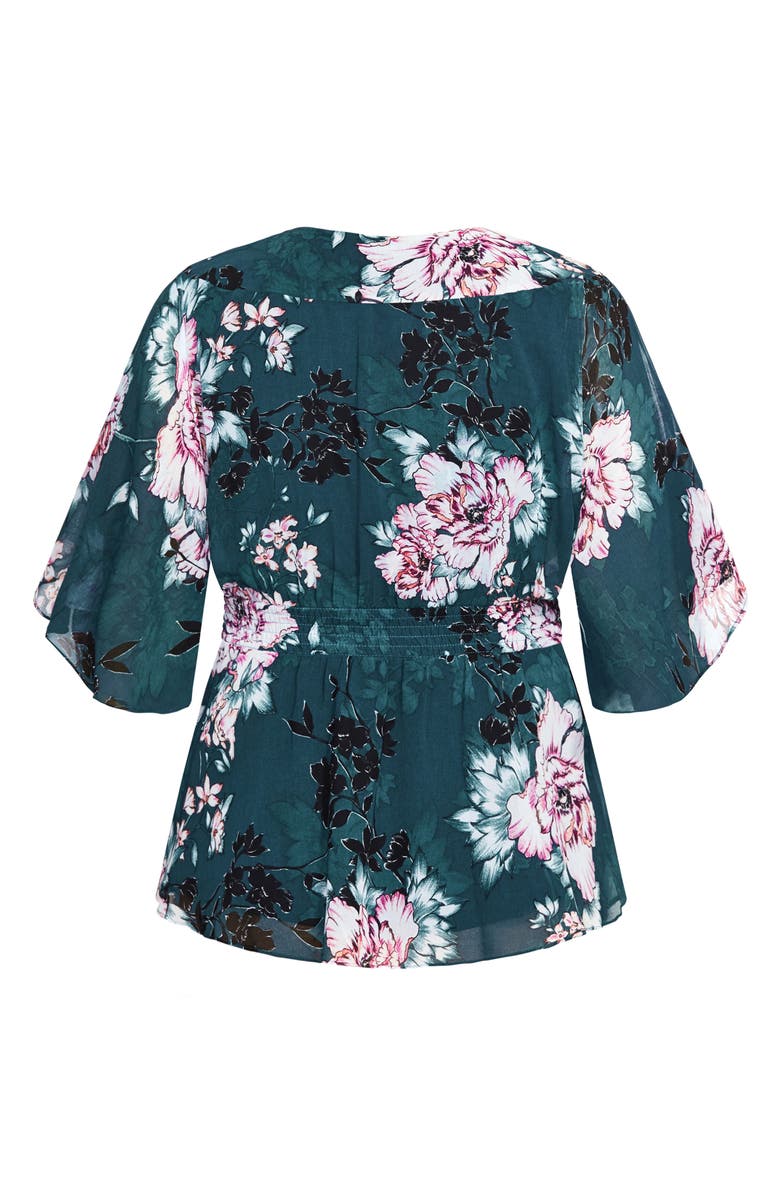 City Chic Blossom Jade Wrap Front Blouse, Alternate, color, 