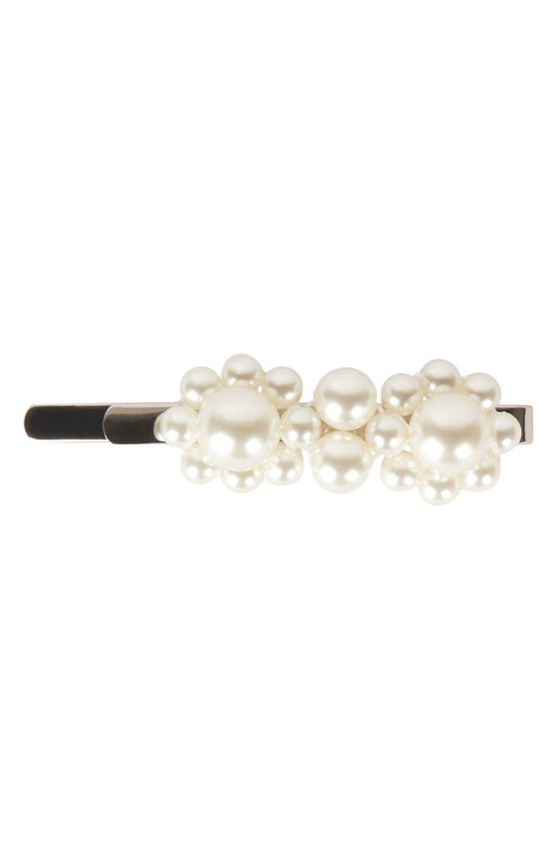 Simone Rocha Mini Imitation Pearl Flower Hair Clip, Main, color,