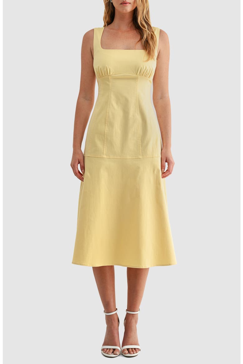 Seamed Fit & Flare Stretch Cotton Midi Dress, Main, color, YELLOW