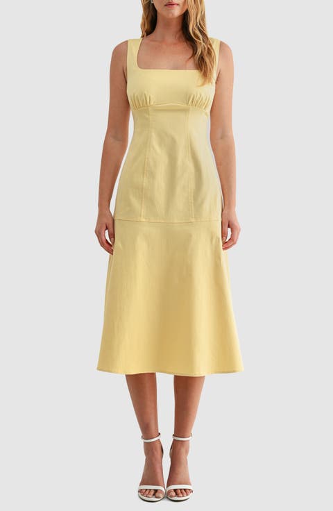 Seamed Fit & Flare Stretch Cotton Midi Dress