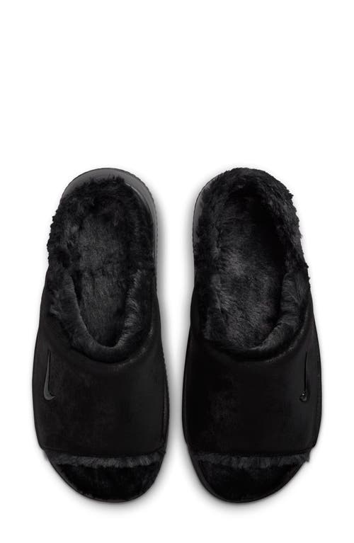 Nike Calm Elevation Faux Fur Lined Platform Slide In Black