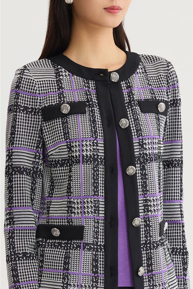 Plaid Tweed Knit Jacket, Alternate, color, Black/Ivory/Sunset Purple