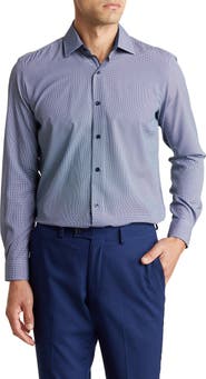 TOM BAINE Performance Mini Plaid Button-Down Dress Shirt