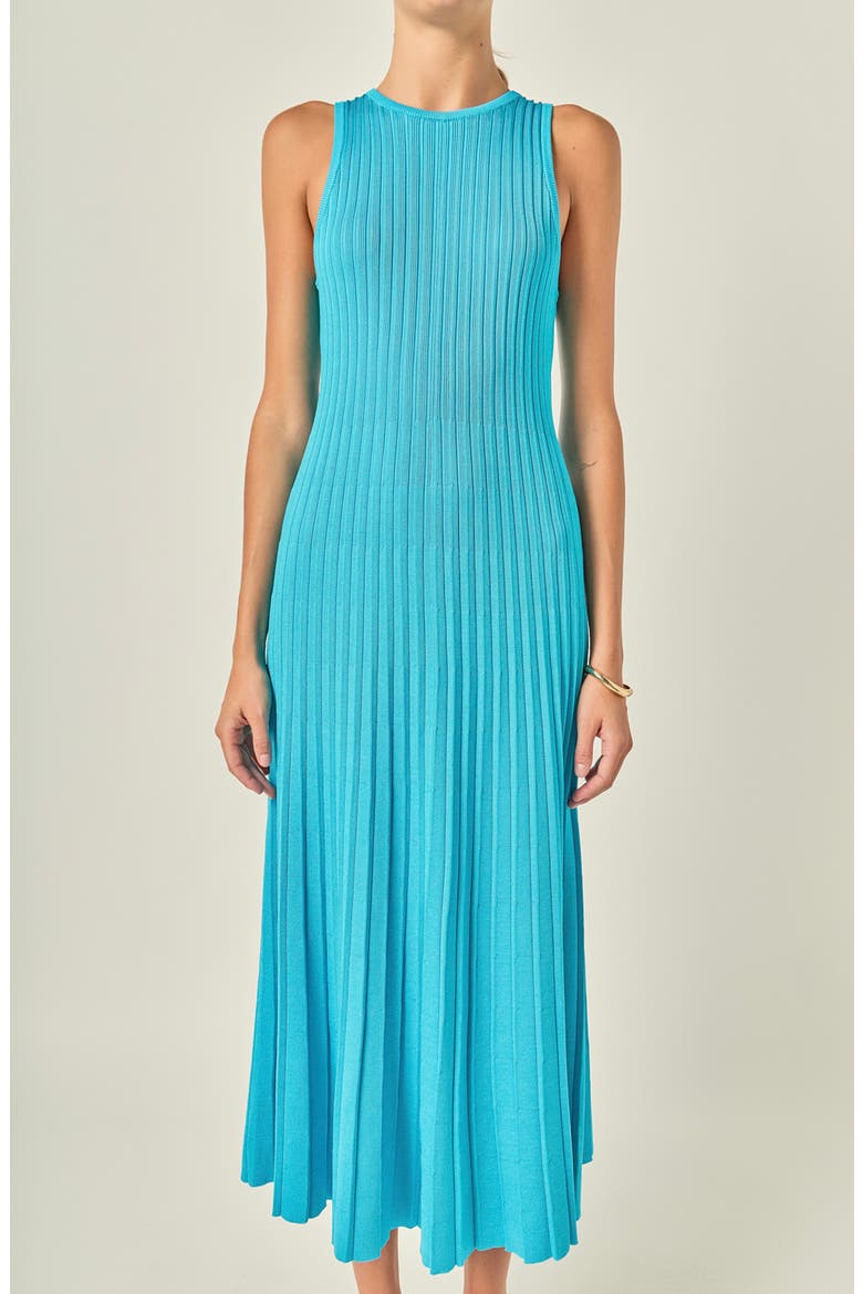 Pleated A-Line Knit Midi Dress, Alternate, color, BLUE