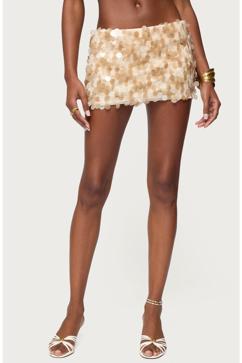 Sonia Sequin Low Rise Miniskort, Main, color, BEIGE