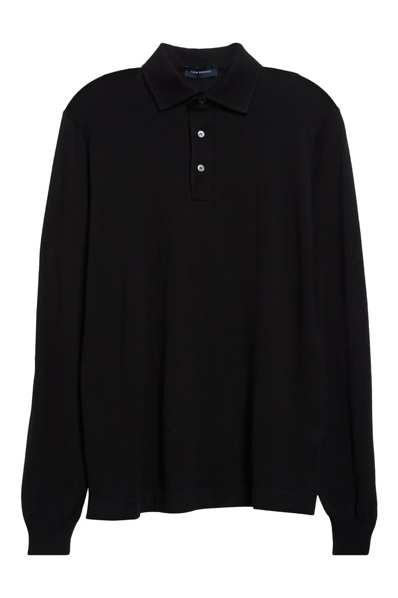 Extrafine Virgin Merino Wool Polo Sweater, Alternate, color, BLACK
