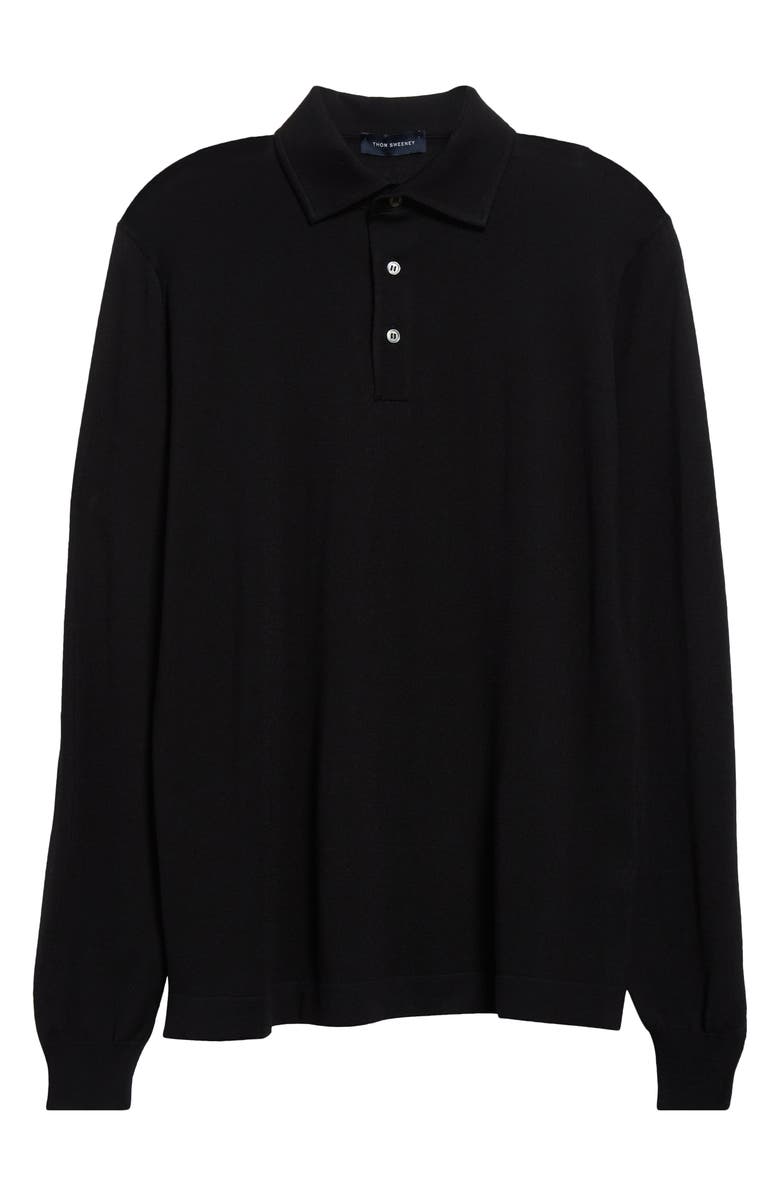 Thom Sweeney Extrafine Virgin Merino Wool Polo Sweater, Alternate, color, Black