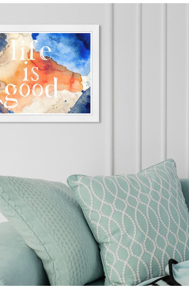 Wynwood Studio Life Is Good Coral Orange Framed Wall Art, Main, color, Orange