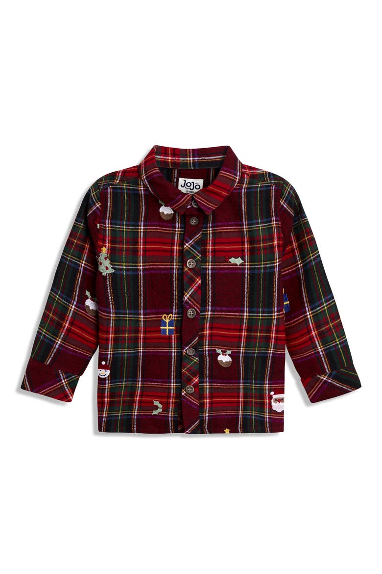 Kids' Christmas Embroidery Plaid Woven Shirt, Main, color, RED