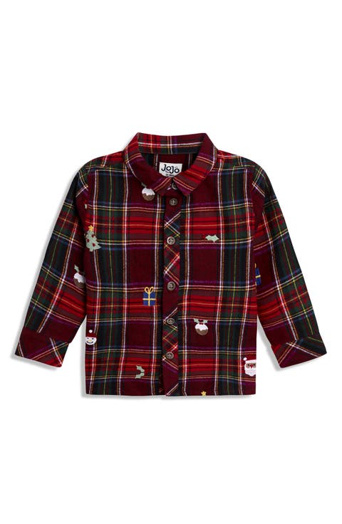 Kids' Christmas Embroidery Plaid Woven Shirt (Toddler & Little Kid)