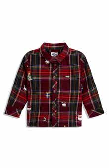 Kids' Christmas Embroidery Plaid Woven Shirt