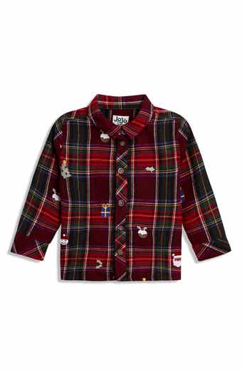 Kids' Christmas Embroidery Plaid Woven Shirt