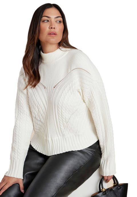 Cableknit Funnelneck Sweater (Plus)