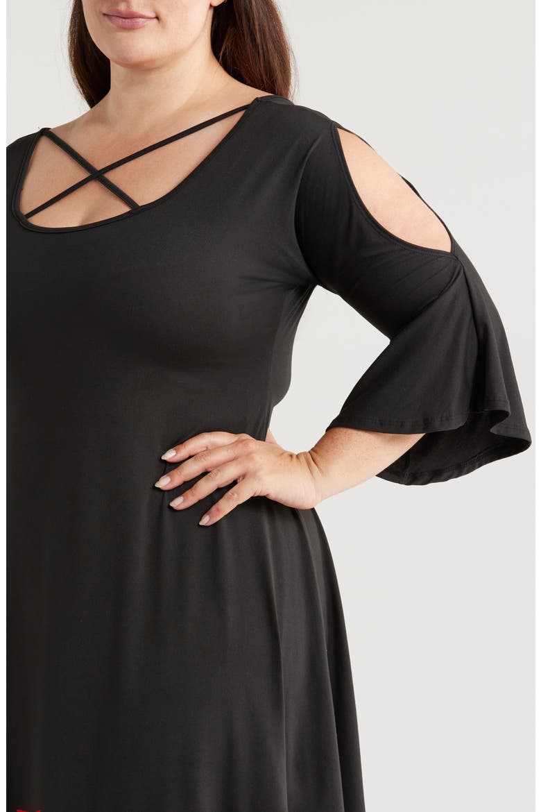 Crisscross Scoop Neck Cold Shoulder Dress, Alternate, color, BLACK