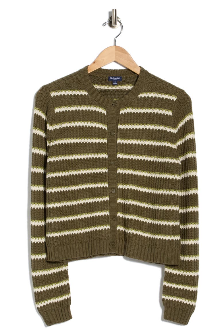 Felicity Crewneck Cotton Blend Cardigan, Alternate, color, EVERGREEN STRIPE