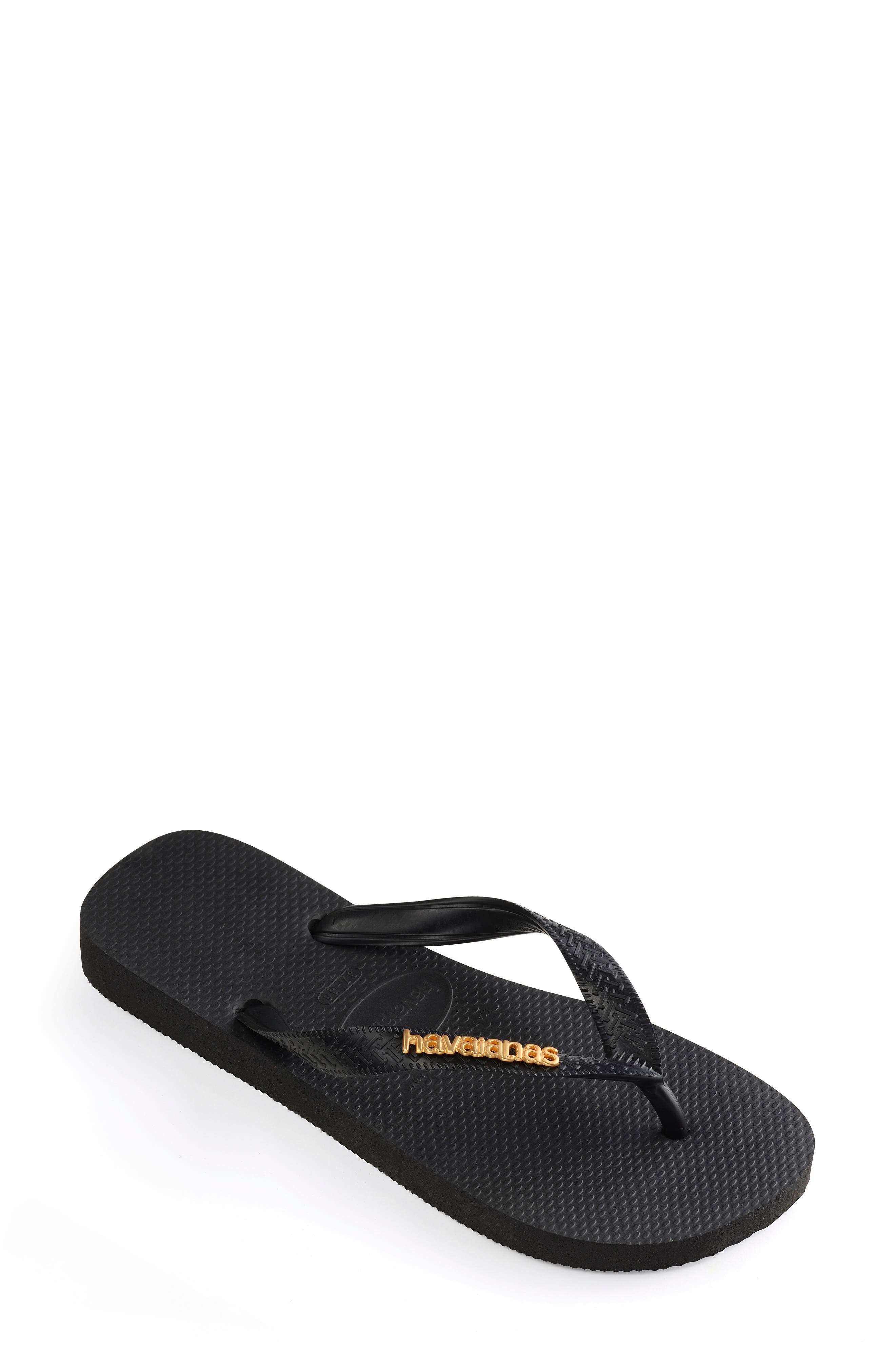Havaianas Metallic Logo Flip Flop, Alternate, color, Black