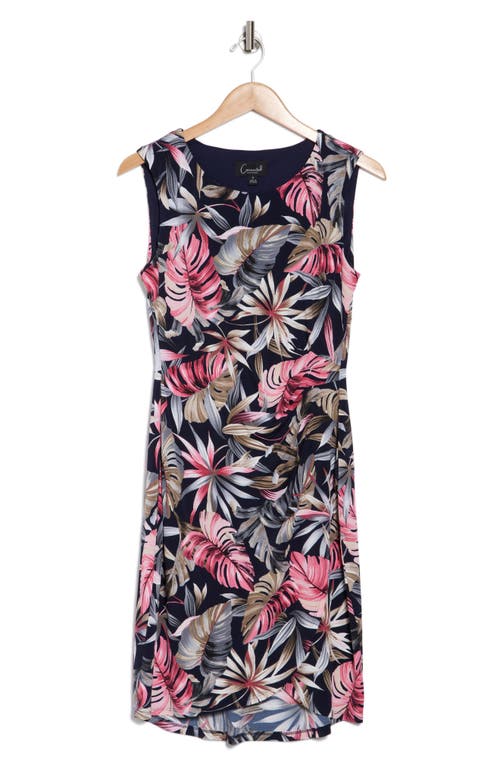 Connected Apparel Sleeveless Faux Wrap Dress In Fuchsia
