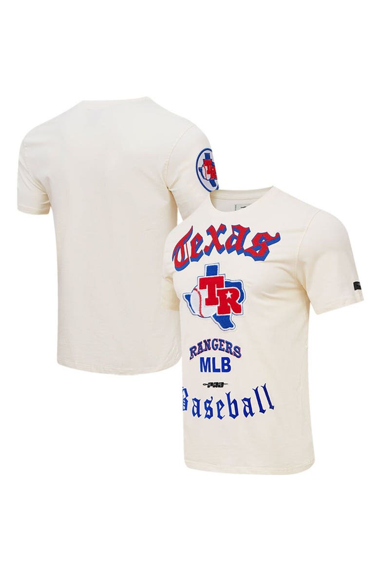 Men's Pro Standard Cream Texas Rangers Cooperstown Collection Old English T-Shirt, Main, color, Cream