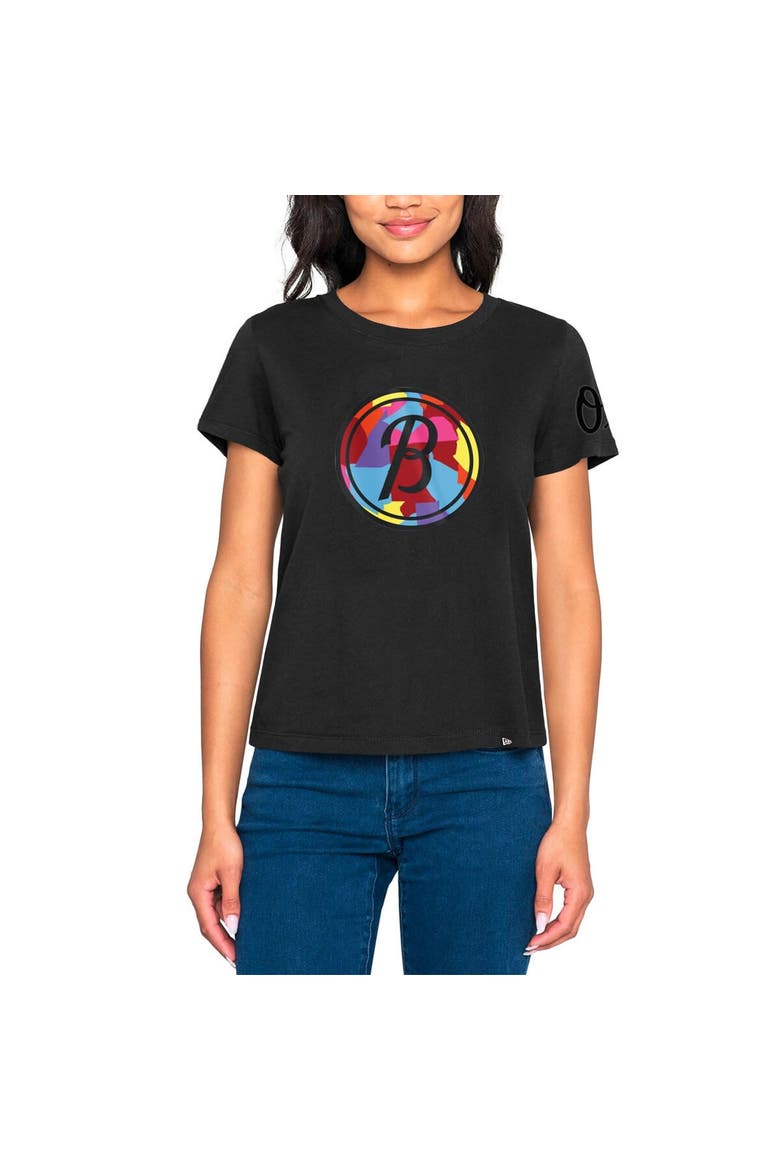 Women's New Era  Black Baltimore Orioles 2023 City Connect Cap Logo T-Shirt, Alternate, color, Black