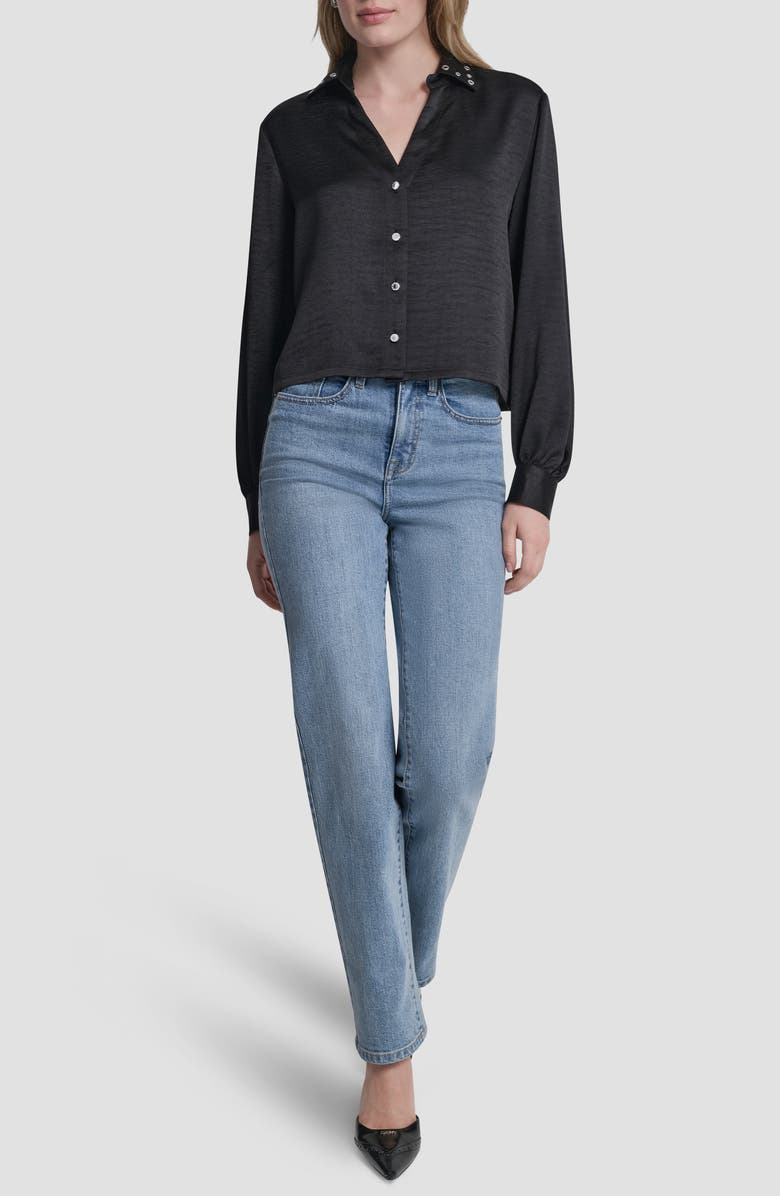 DKNY Grommet Collar Button-Up Shirt, Alternate, color, Black